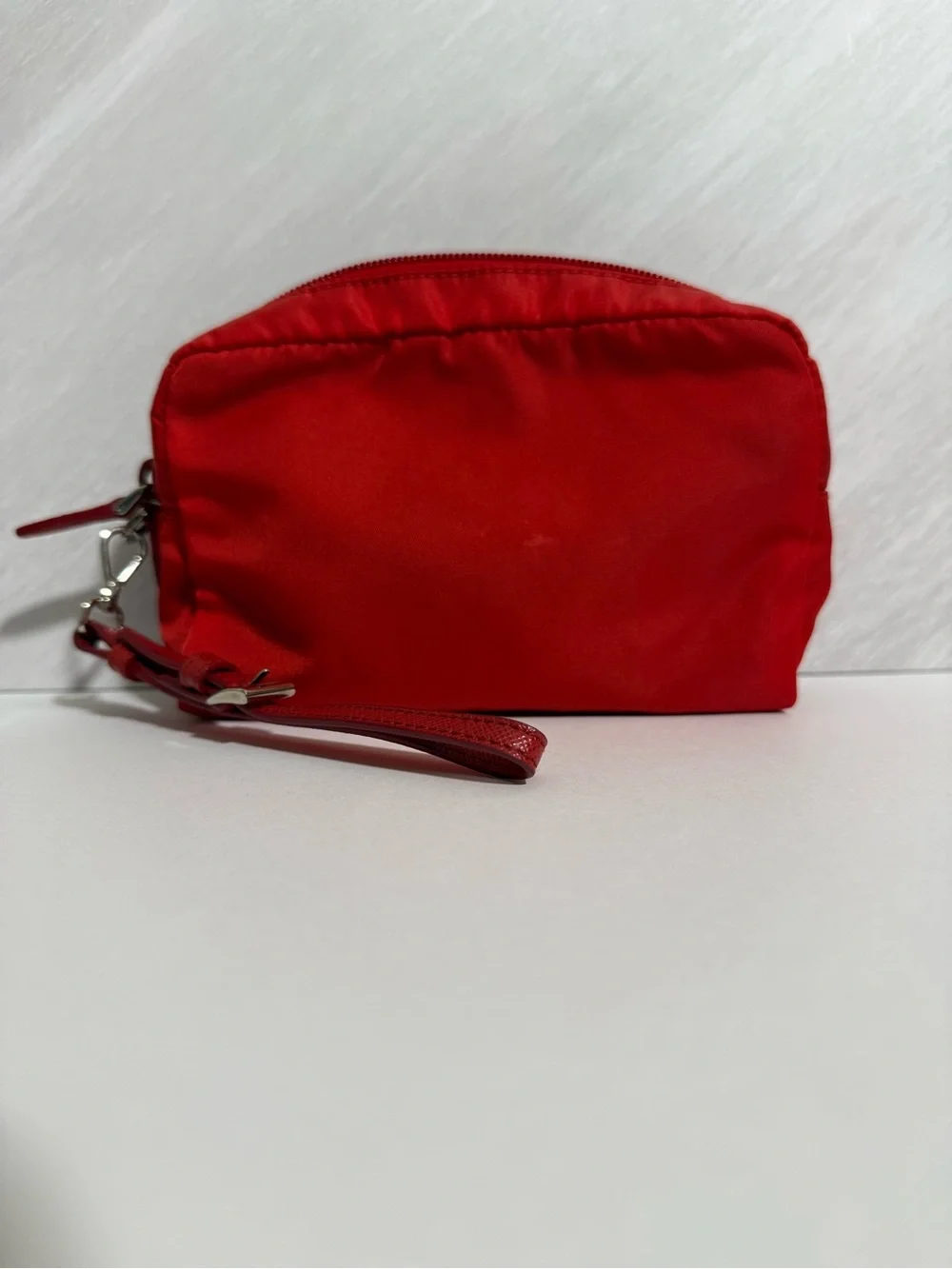 PRADA Rosso Red Tessuto Nylon Cosmetic Pouch Wristlet